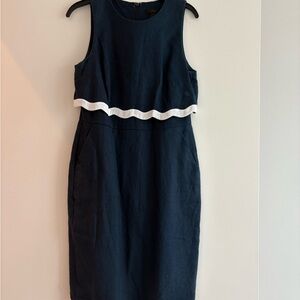 J. Crew Blue and White Sheath Midi Dress